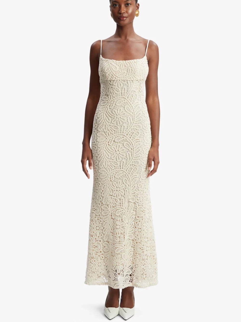 Bardot Women's Adoni Crochet MIDI Bodycon Dress Beige NWT